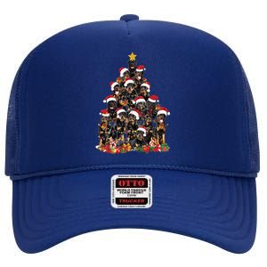 Rottweiler Christmas Tree Xmas Lights Funny Dog Dad Mom Cute Gift High Crown Mesh Back Trucker Hat