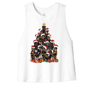 Rottweiler Christmas Tree Xmas Lights Funny Dog Dad Mom Cute Gift Women's Racerback Cropped Tank