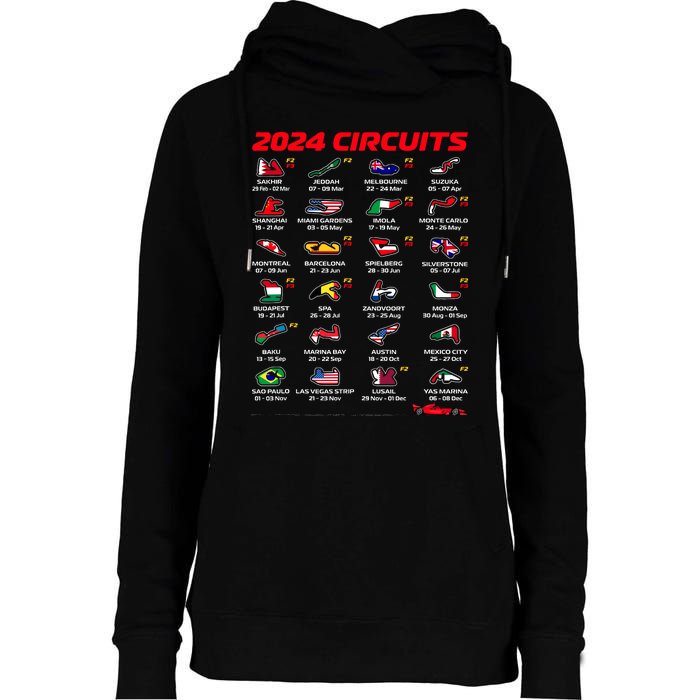 Racing Circuit Track Car Fan Race Lover 2024 Calendar Womens Funnel Neck Pullover Hood