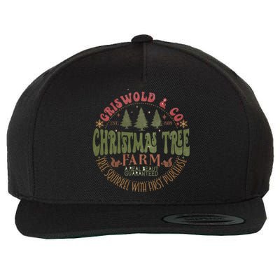 Retro Christmas Tree Farm Funny Holiday Vibes Groovy Family Wool Snapback Cap