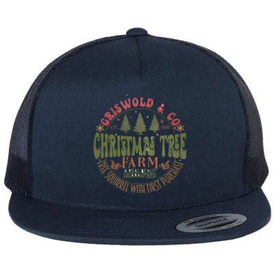 Retro Christmas Tree Farm Funny Holiday Vibes Groovy Family Flat Bill Trucker Hat