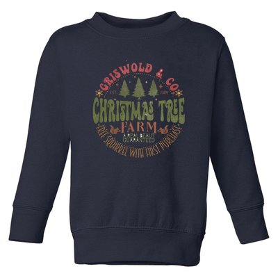 Retro Christmas Tree Farm Funny Holiday Vibes Groovy Family Toddler Sweatshirt