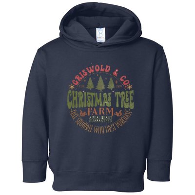 Retro Christmas Tree Farm Funny Holiday Vibes Groovy Family Toddler Hoodie