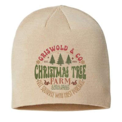 Retro Christmas Tree Farm Funny Holiday Vibes Groovy Family Sustainable Beanie