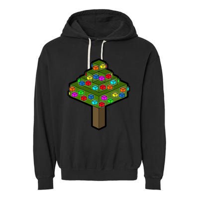 Retro Christmas Tree Blocks Gaming Craft Garment-Dyed Fleece Hoodie