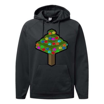 Retro Christmas Tree Blocks Gaming Craft Performance Fleece Hoodie