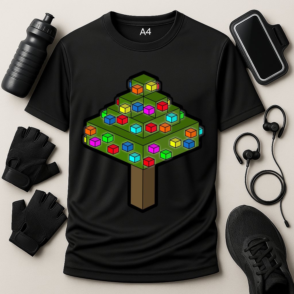 Retro Christmas Tree Blocks Gaming Craft Performance Shirt