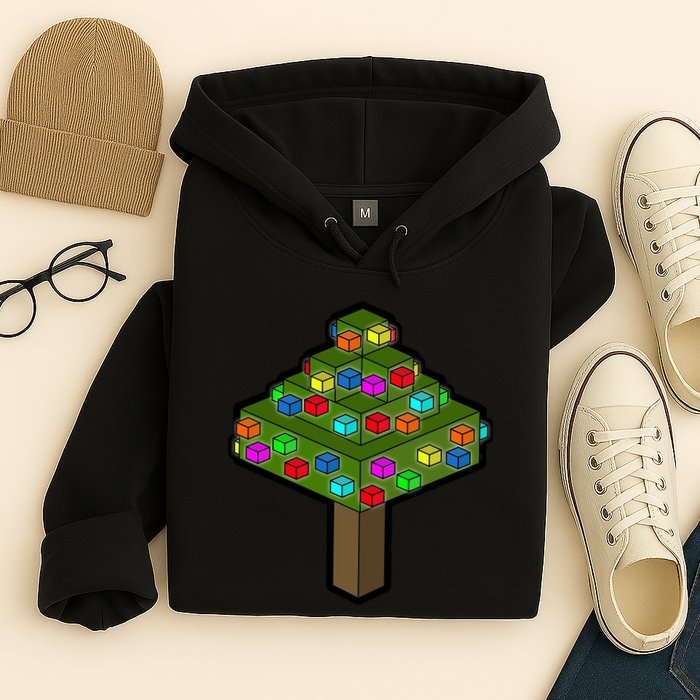 Retro Christmas Tree Blocks Gaming Craft Hoodie