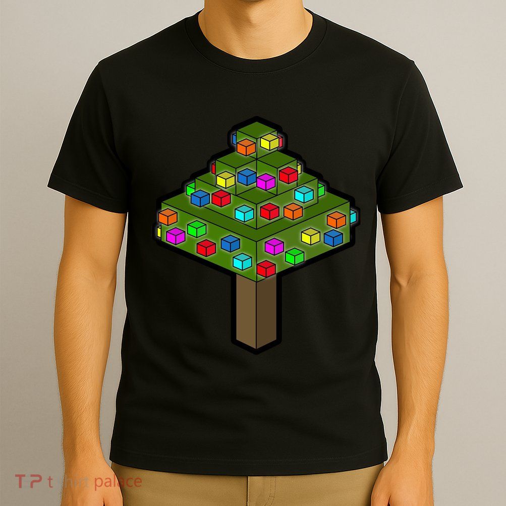 Retro Christmas Tree Blocks Gaming Craft T-Shirt