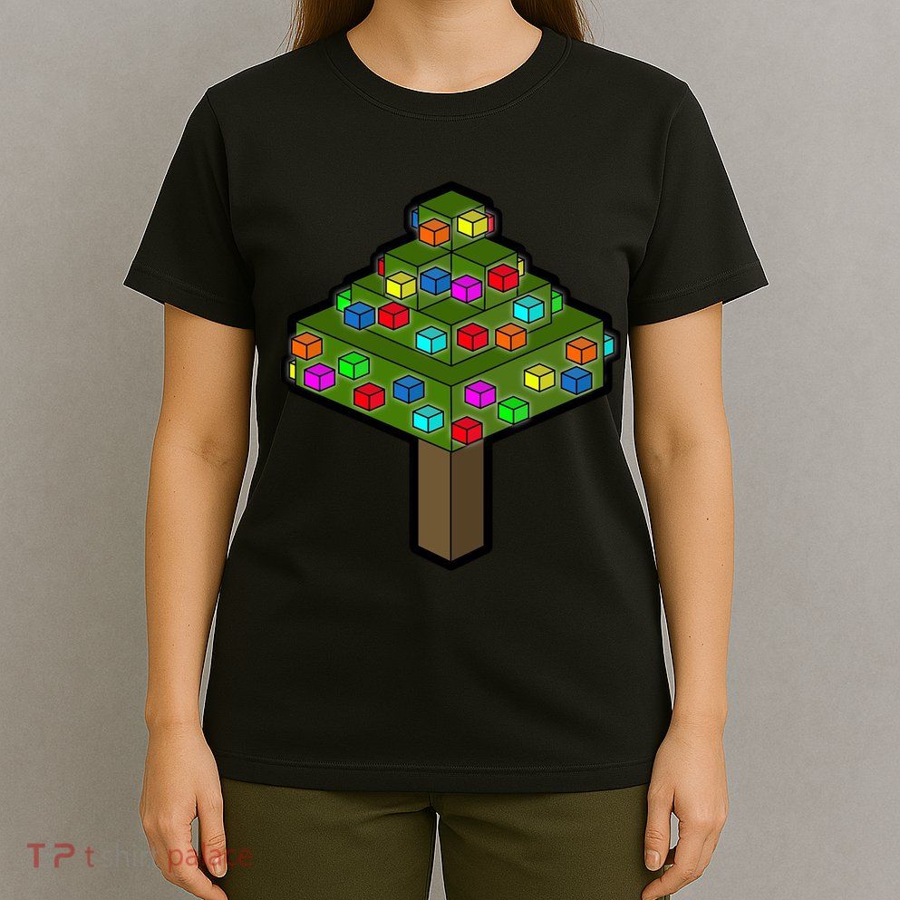 Retro Christmas Tree Blocks Gaming Craft T-Shirt