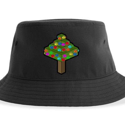 Retro Christmas Tree Blocks Gaming Craft Sustainable Bucket Hat