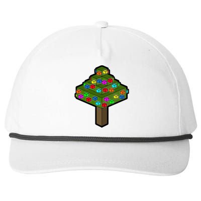 Retro Christmas Tree Blocks Gaming Craft Snapback Five-Panel Rope Hat