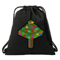 Retro Christmas Tree Blocks Gaming Craft Drawstring Bag