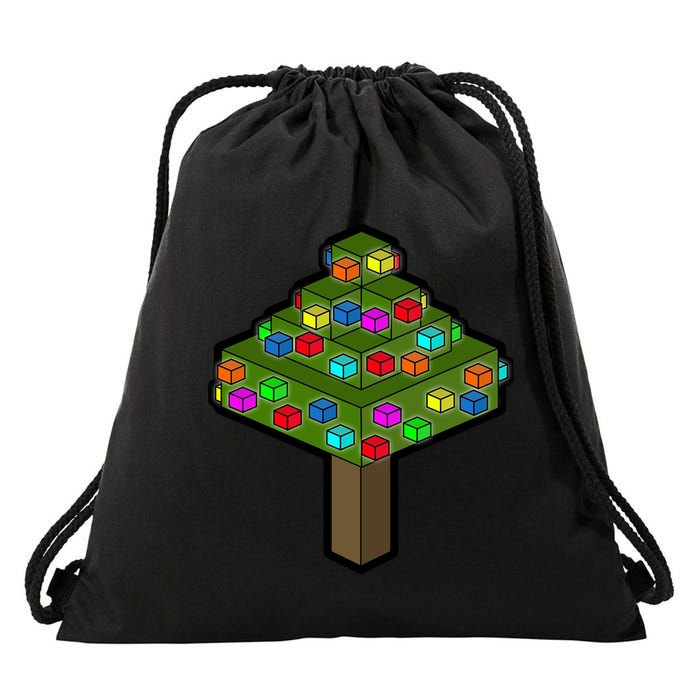 Retro Christmas Tree Blocks Gaming Craft Drawstring Bag