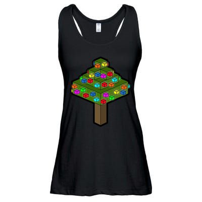 Retro Christmas Tree Blocks Gaming Craft Ladies Essential Flowy Tank