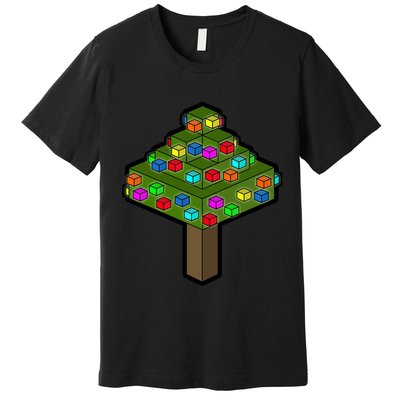 Retro Christmas Tree Blocks Gaming Craft Premium T-Shirt