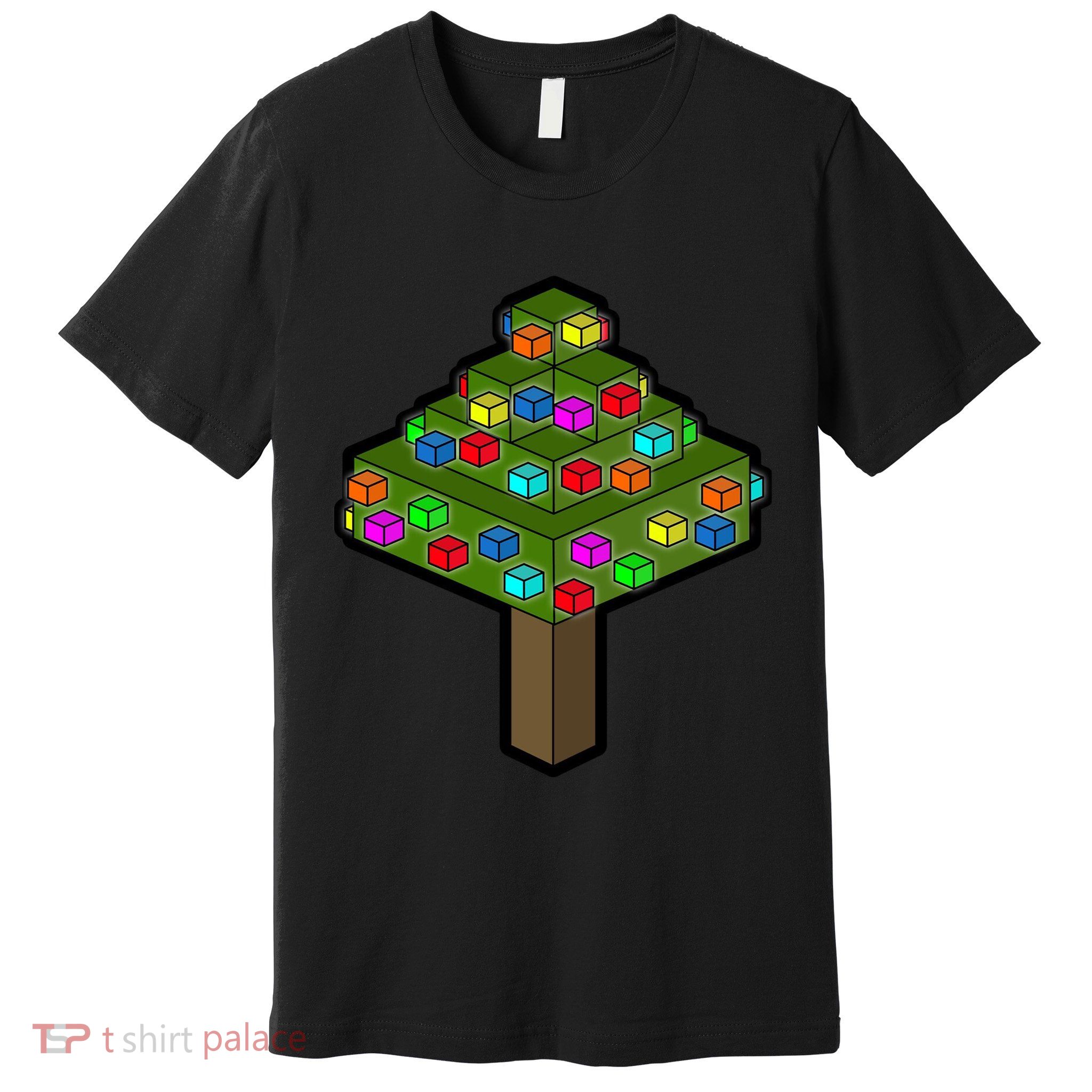 Retro Christmas Tree Blocks Gaming Craft Premium T-Shirt