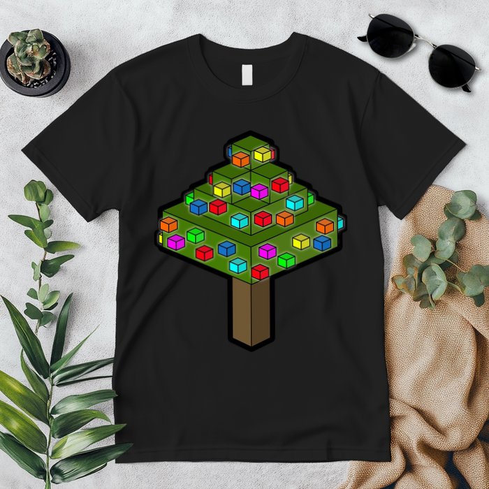 Retro Christmas Tree Blocks Gaming Craft Premium T-Shirt