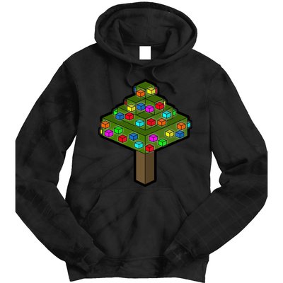 Retro Christmas Tree Blocks Gaming Craft Tie Dye Hoodie