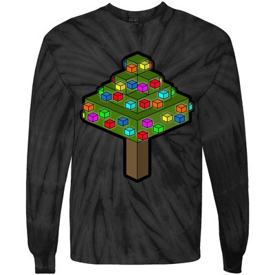 Retro Christmas Tree Blocks Gaming Craft Tie-Dye Long Sleeve Shirt