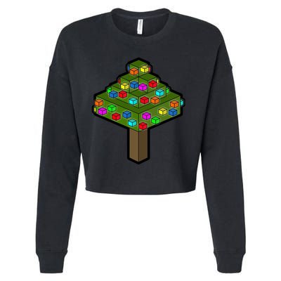 Retro Christmas Tree Blocks Gaming Craft Cropped Pullover Crew