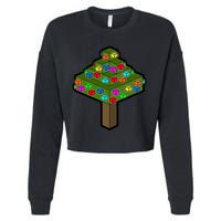 Retro Christmas Tree Blocks Gaming Craft Cropped Pullover Crew