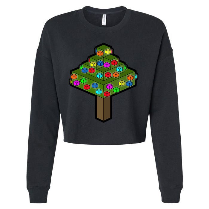 Retro Christmas Tree Blocks Gaming Craft Cropped Pullover Crew