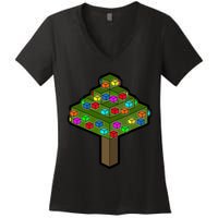 Retro Christmas Tree Blocks Gaming Craft Women's V-Neck T-Shirt