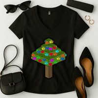 Retro Christmas Tree Blocks Gaming Craft Women's V-Neck T-Shirt