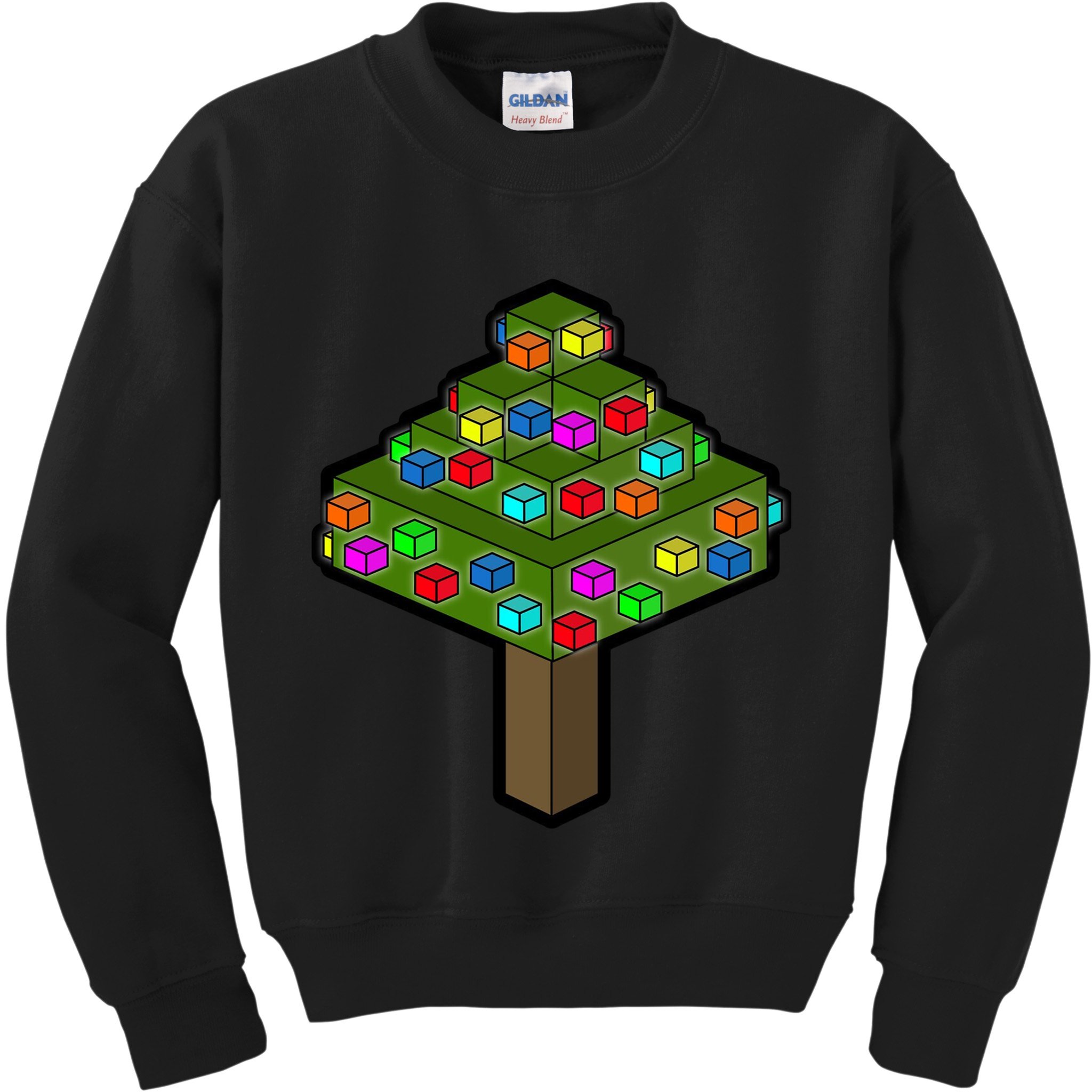 Retro Christmas Tree Blocks Gaming Craft Kids Sweatshirt