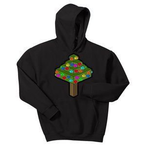 Retro Christmas Tree Blocks Gaming Craft Kids Hoodie