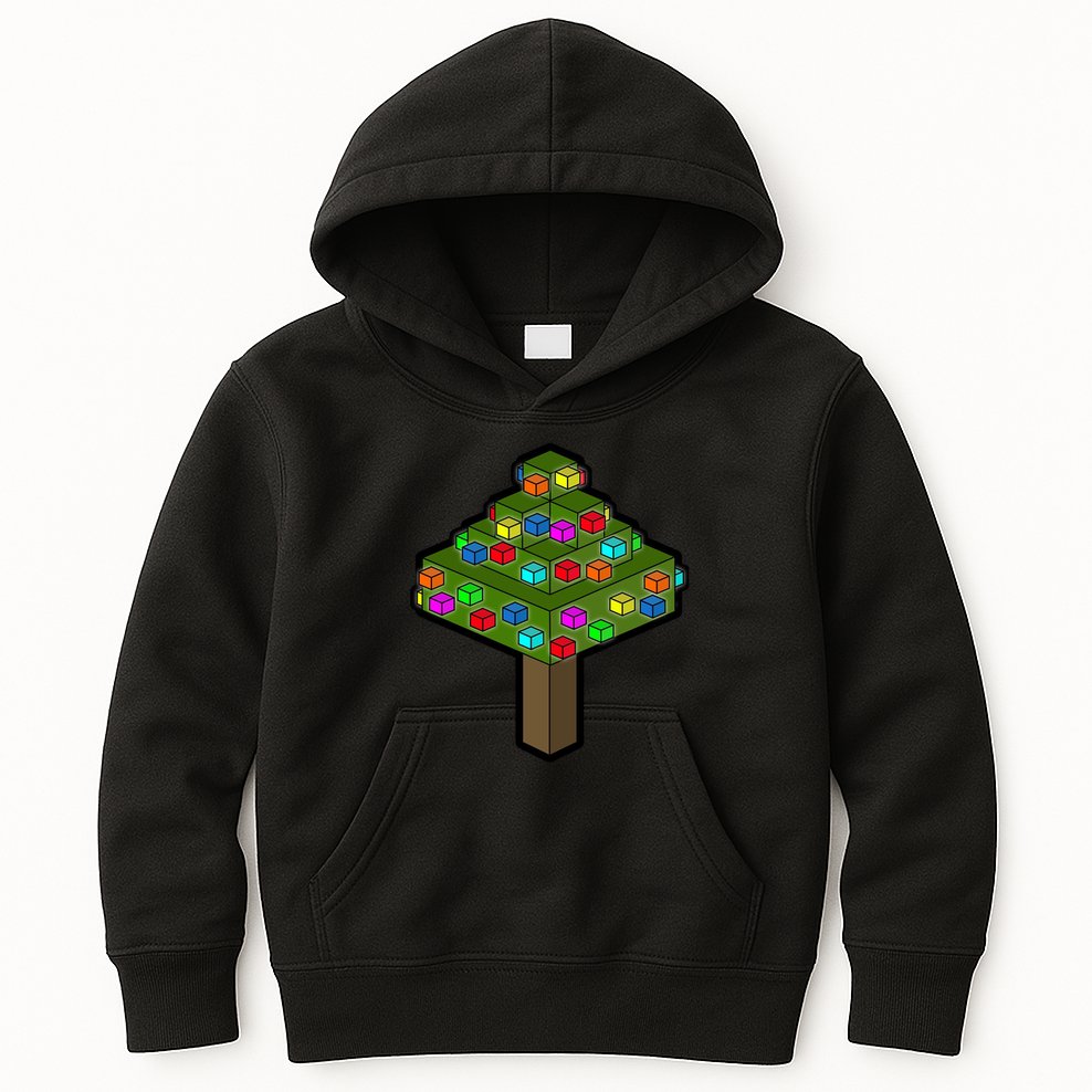 Retro Christmas Tree Blocks Gaming Craft Kids Hoodie