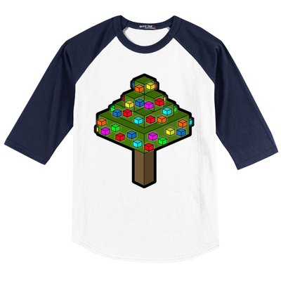 Retro Christmas Tree Blocks Gaming Craft Baseball Sleeve Shirt