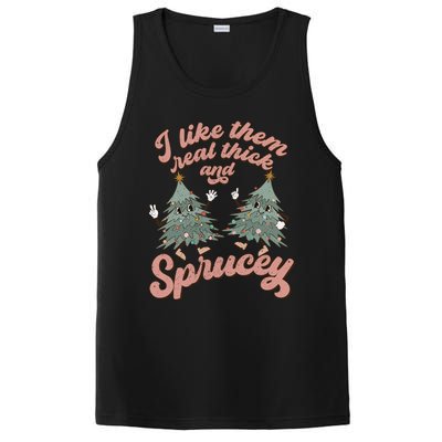 Retro Christmas Tree I Like Them Real Thick And Sprucey Xmas Gift PosiCharge Competitor Tank