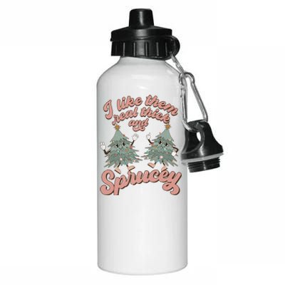 Retro Christmas Tree I Like Them Real Thick And Sprucey Xmas Gift Aluminum Water Bottle