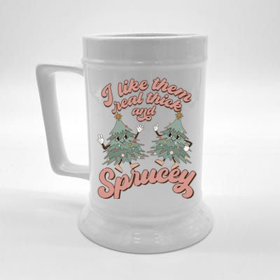 Retro Christmas Tree I Like Them Real Thick And Sprucey Xmas Gift Beer Stein