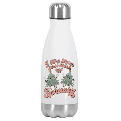 Retro Christmas Tree I Like Them Real Thick And Sprucey Xmas Gift Stainless Steel Insulated Water Bottle