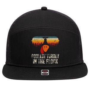 Retro Coolest Turkey In Flock Turkey Face Funny Thanksgiving 7 Panel Mesh Trucker Snapback Hat