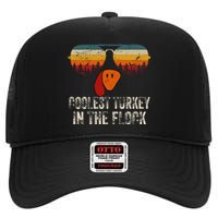 Retro Coolest Turkey In Flock Turkey Face Funny Thanksgiving High Crown Mesh Back Trucker Hat