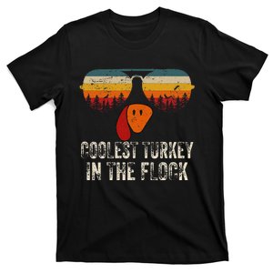 Retro Coolest Turkey In Flock Turkey Face Funny Thanksgiving T-Shirt