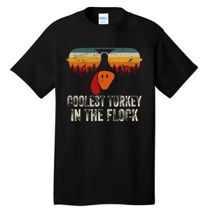 Retro Coolest Turkey In Flock Turkey Face Funny Thanksgiving Tall T-Shirt