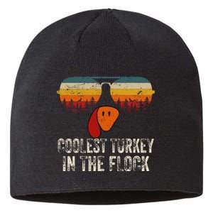 Retro Coolest Turkey In Flock Turkey Face Funny Thanksgiving Sustainable Beanie