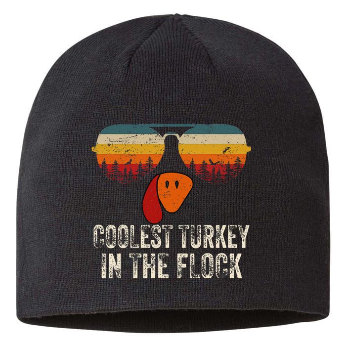 Retro Coolest Turkey In Flock Turkey Face Funny Thanksgiving Sustainable Beanie