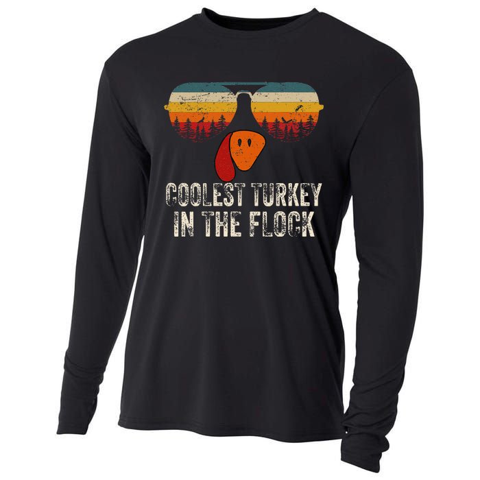 Retro Coolest Turkey In Flock Turkey Face Funny Thanksgiving Cooling Performance Long Sleeve Crew