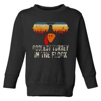 Retro Coolest Turkey In Flock Turkey Face Funny Thanksgiving Toddler Sweatshirt