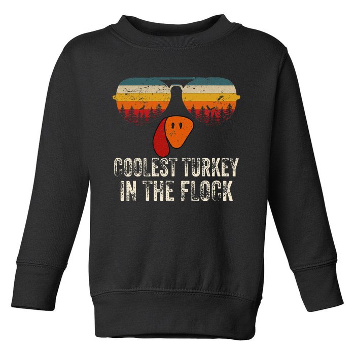 Retro Coolest Turkey In Flock Turkey Face Funny Thanksgiving Toddler Sweatshirt