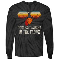 Retro Coolest Turkey In Flock Turkey Face Funny Thanksgiving Tie-Dye Long Sleeve Shirt