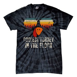 Retro Coolest Turkey In Flock Turkey Face Funny Thanksgiving Tie-Dye T-Shirt