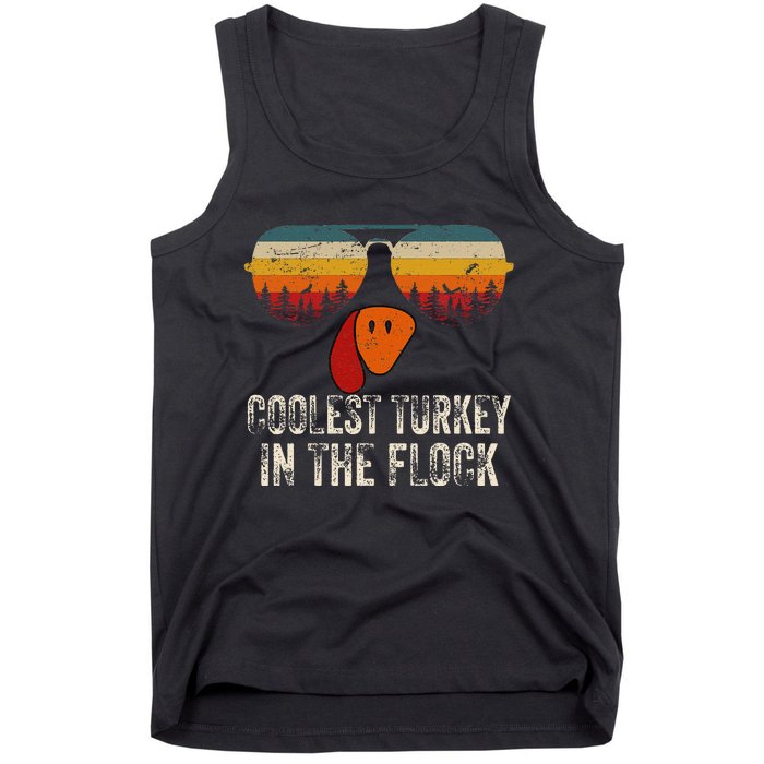 Retro Coolest Turkey In Flock Turkey Face Funny Thanksgiving Tank Top