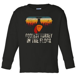 Retro Coolest Turkey In Flock Turkey Face Funny Thanksgiving Toddler Long Sleeve Shirt